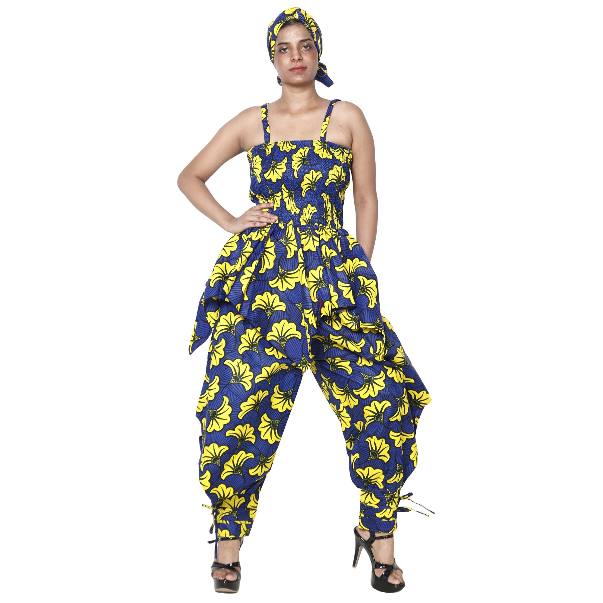 Women's African Print Sleeveless Peplum Top and Jogger Pants Set -- FI-4042