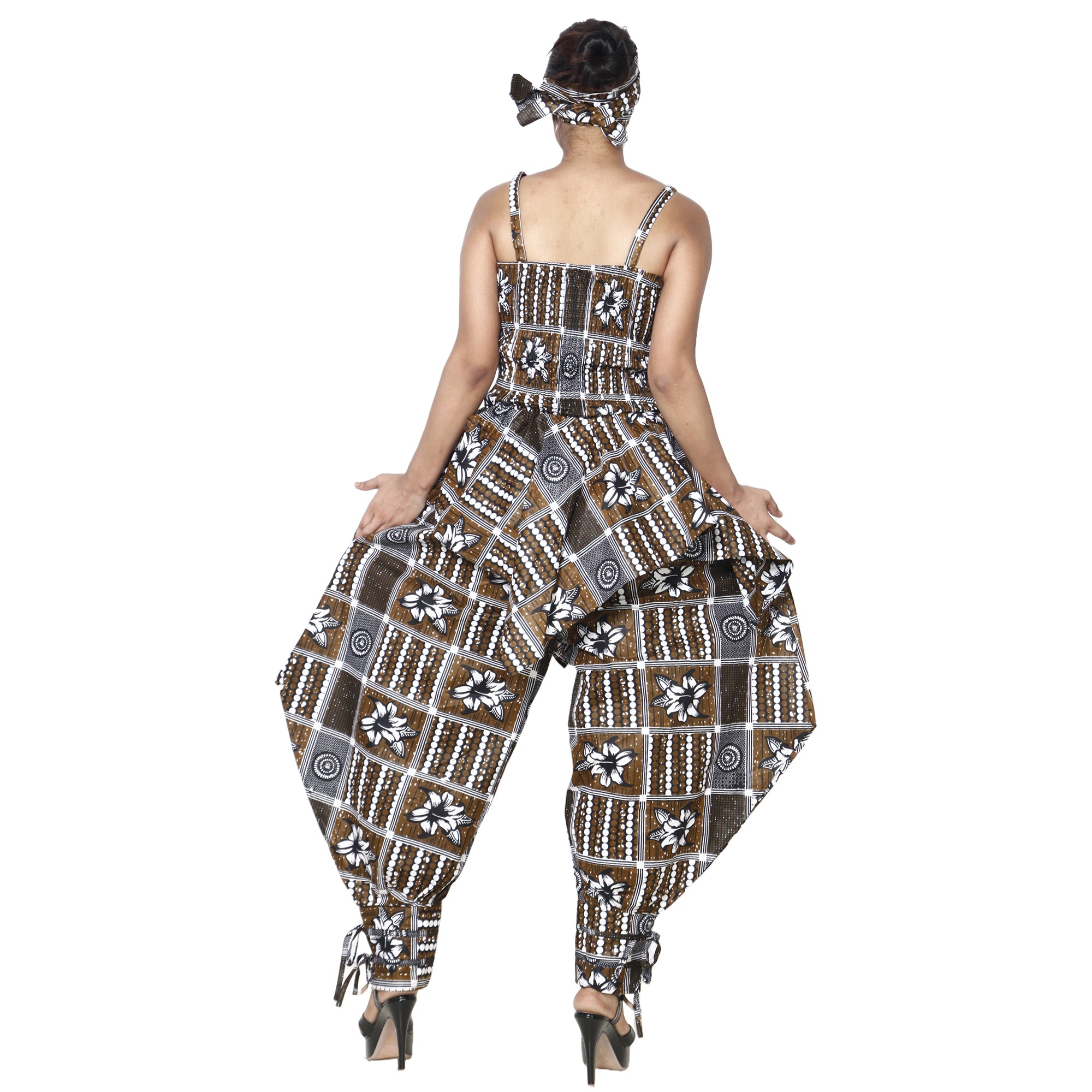 Women's African Print Sleeveless Peplum Top and Jogger Pants Set -- FI-4042