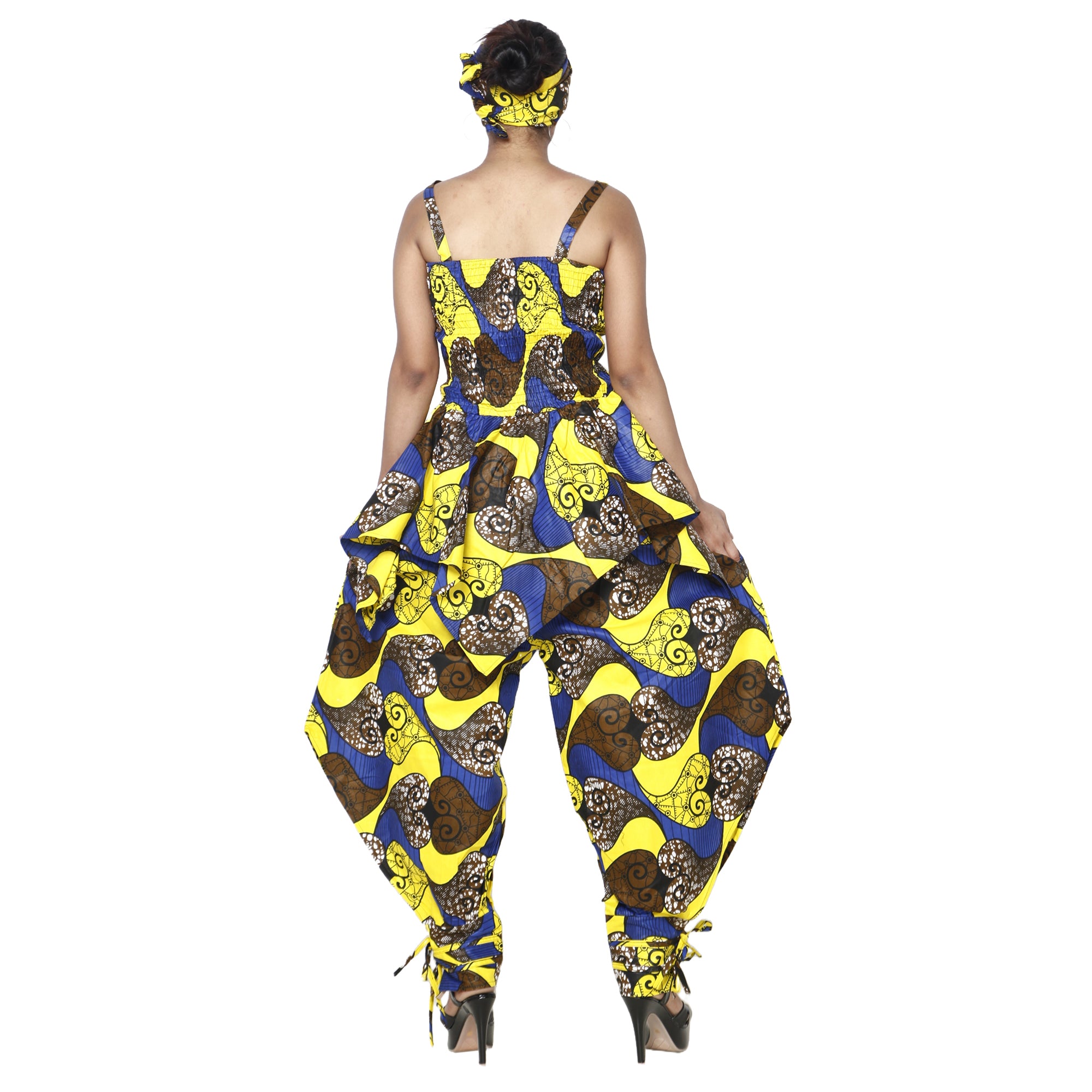 Women's African Print Sleeveless Peplum Top and Jogger Pants Set -- FI-4042