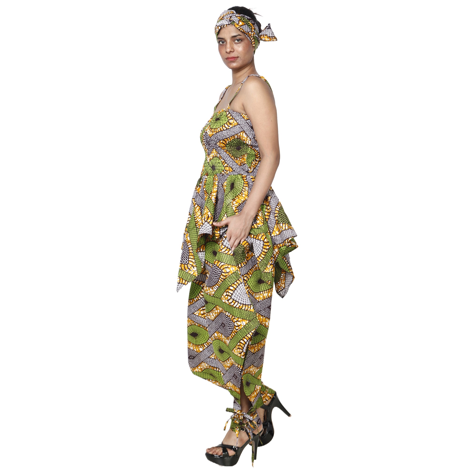 Women's African Print Sleeveless Peplum Top and Jogger Pants Set -- FI-4042