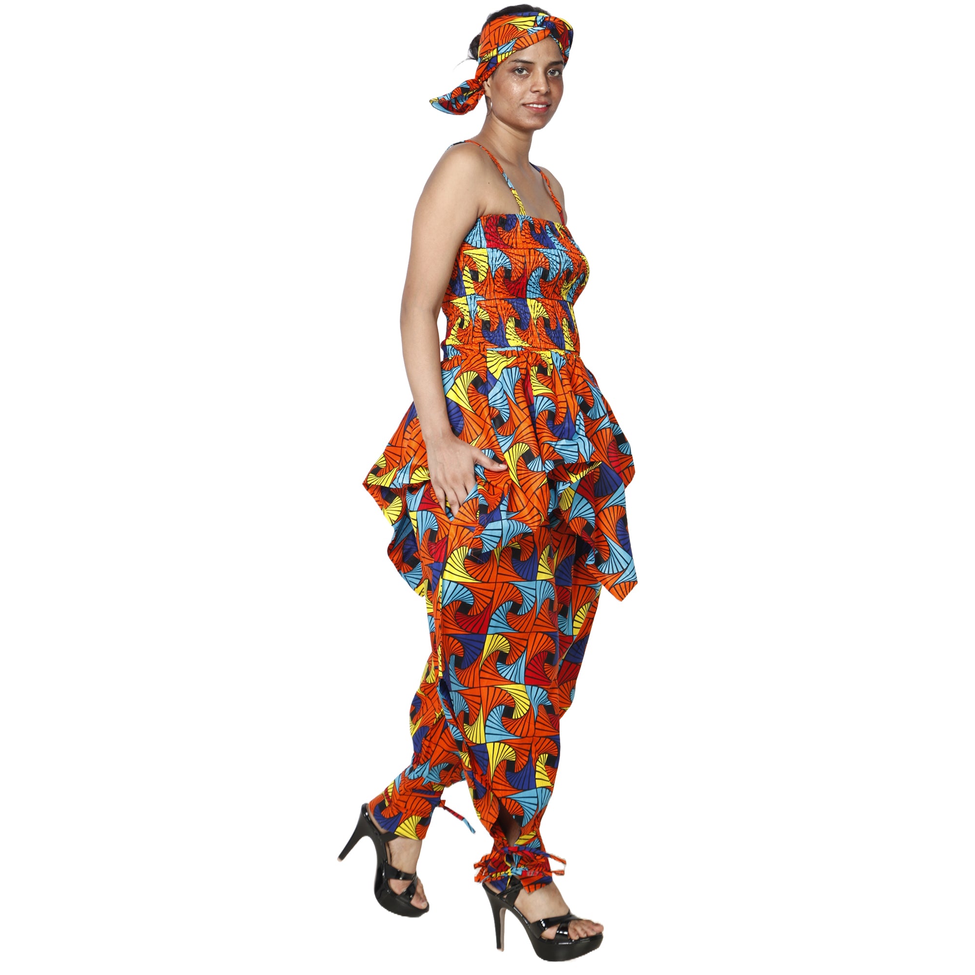 Women's African Print Sleeveless Peplum Top and Jogger Pants Set -- FI-4042