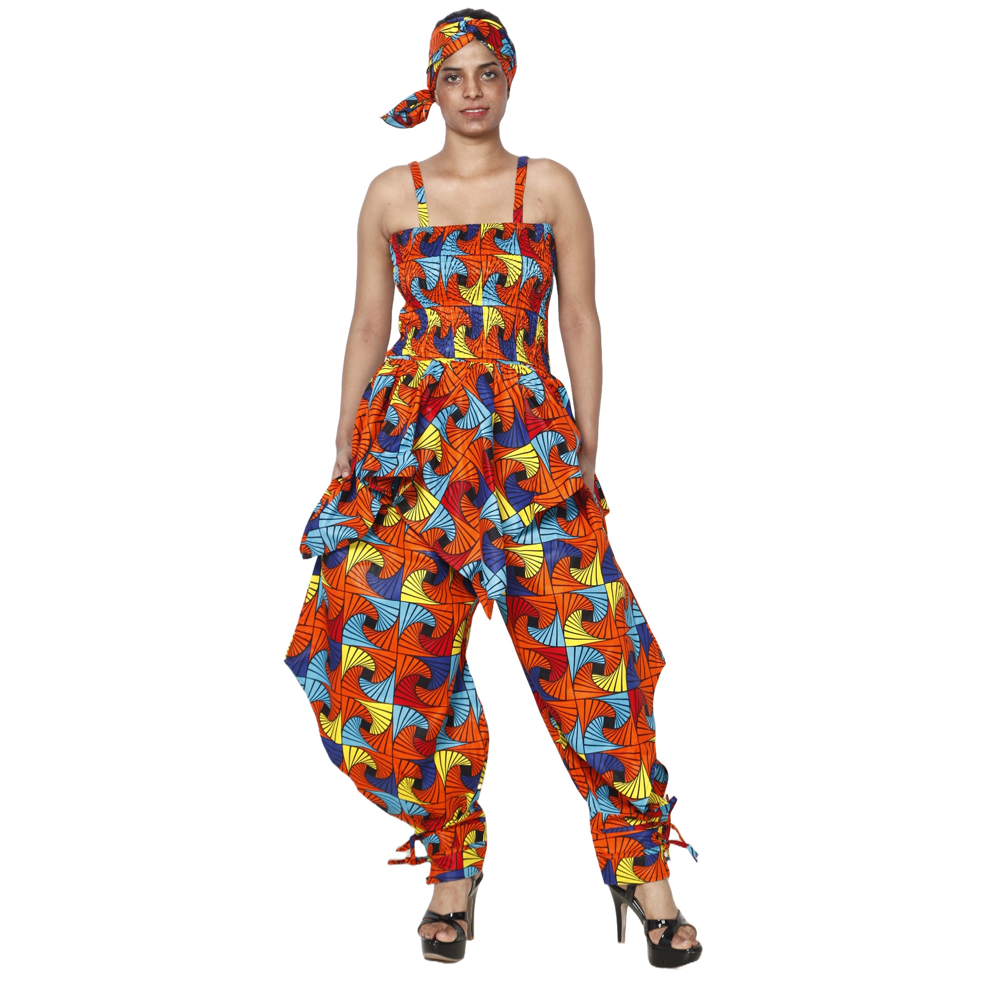 Women's African Print Sleeveless Peplum Top and Jogger Pants Set -- FI-4042