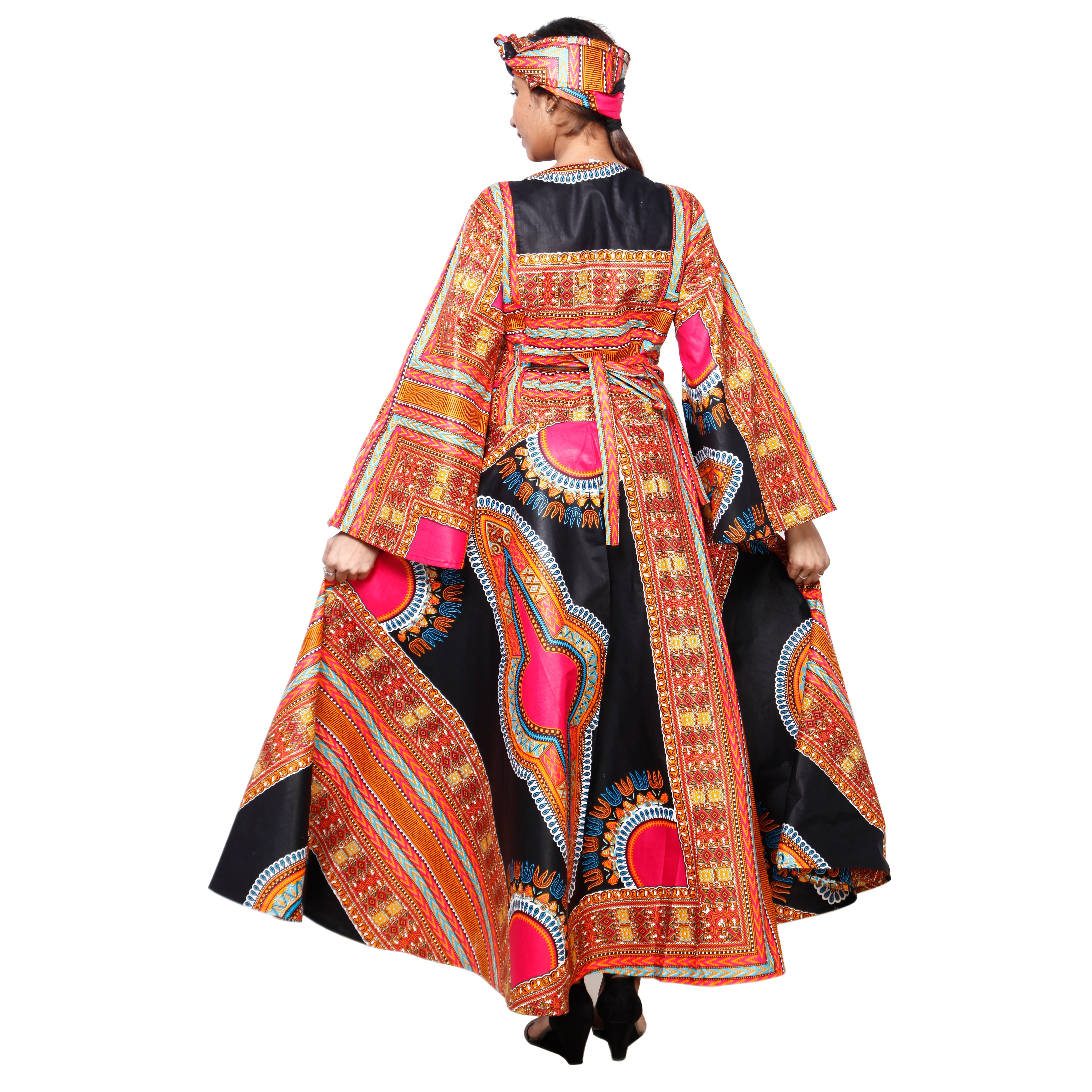 Dashiki Long Sleeve Maxi Wrap Dress for Women -- FI-D56D G Dashiki Long Sleeve Maxi Wrap Dress for Women -- FI-D56D G