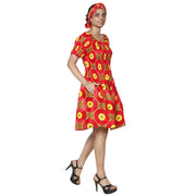 Women's Printed Smocking Short Sleeve Mini Dress - FI-50071 Mini
