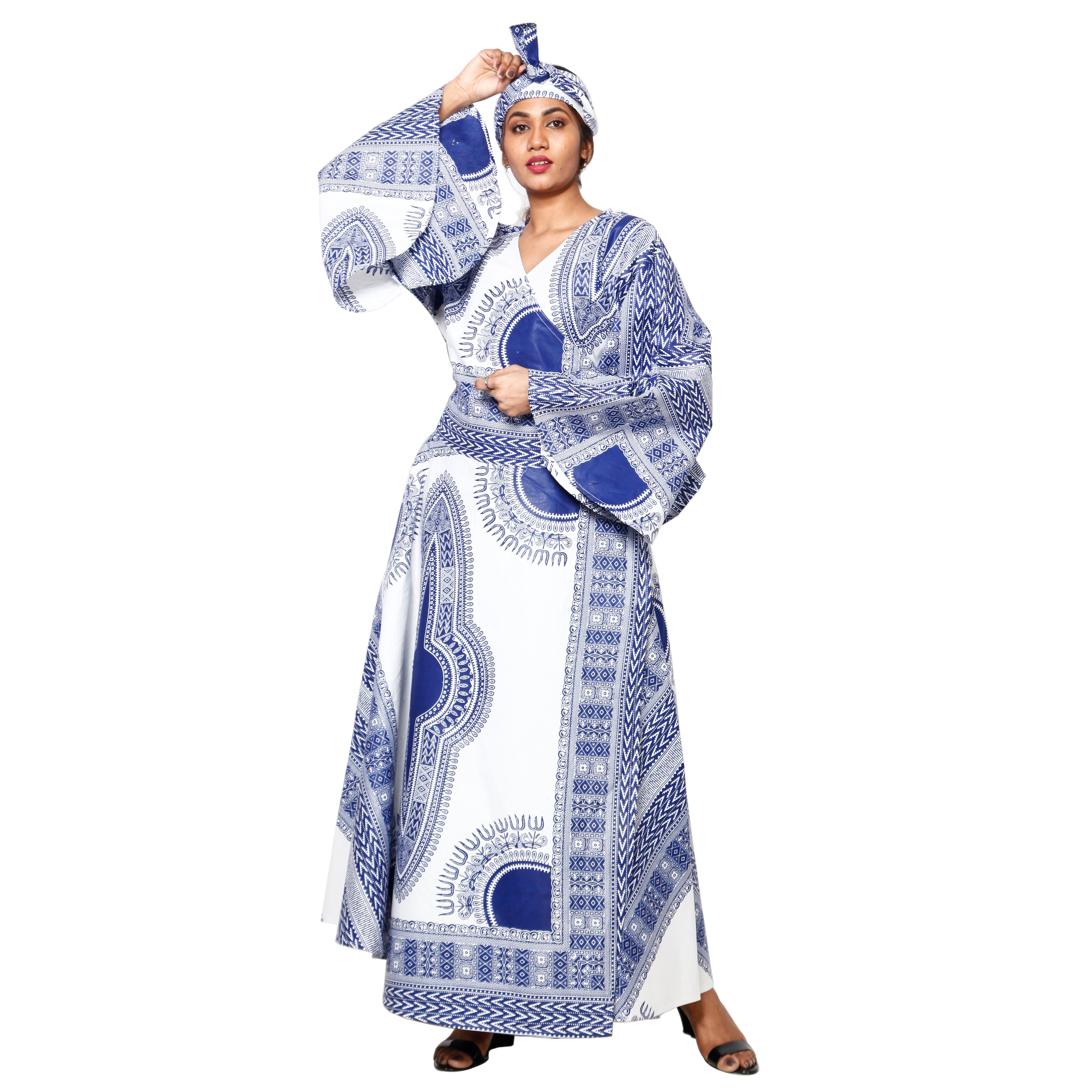 Women's Dashiki Long Sleeve Maxi Wrap Dress -- FI-D56D