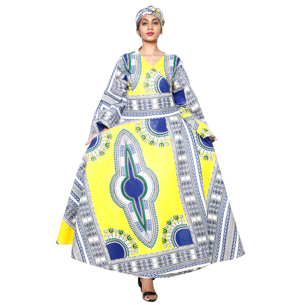 Women's Dashiki Long Sleeve Maxi Wrap Dress -- FI-D56D