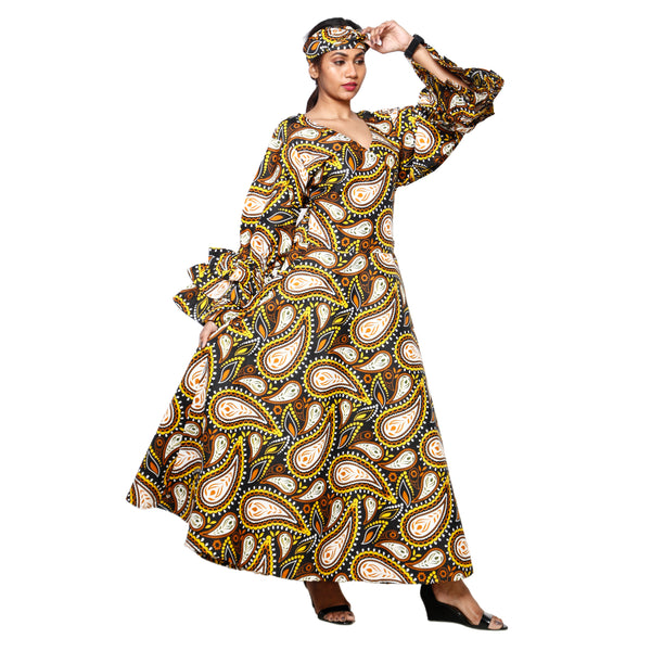 Women's Poly-Cotton Wrap Dress with Ruffle Sleeves -- FI-80FS