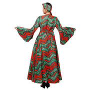 Women's Poly-Cotton Long Bell Sleeve Wrap Dress -- FI-R79FS