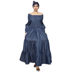 Women's Denim Smocking Long Sleeve Maxi Dress -- FI-D50083