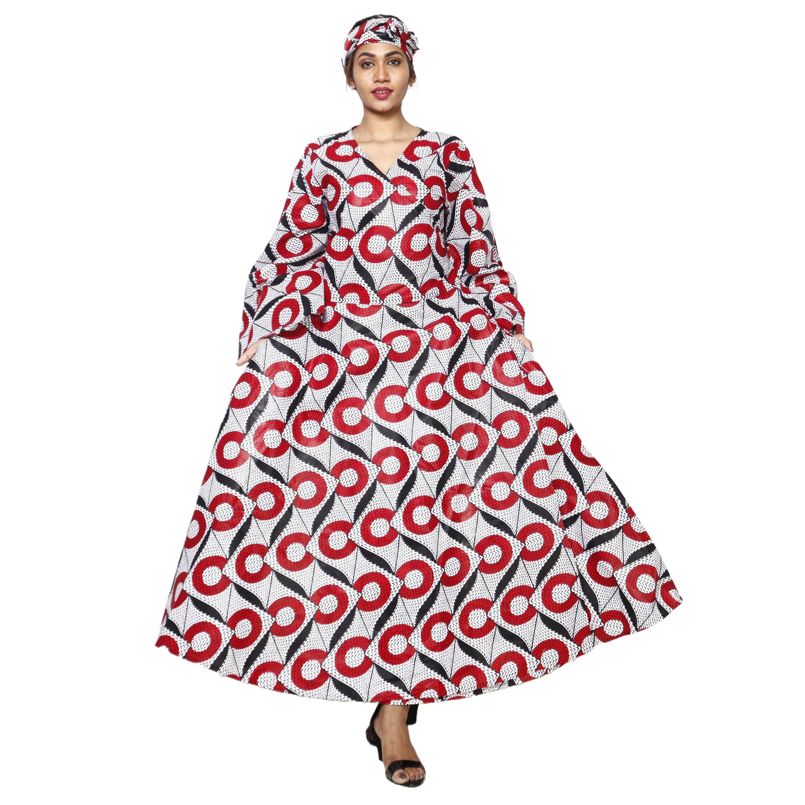 Women's African Printed Long Sleeve Wrap Maxi Dress -- FI-56 FS