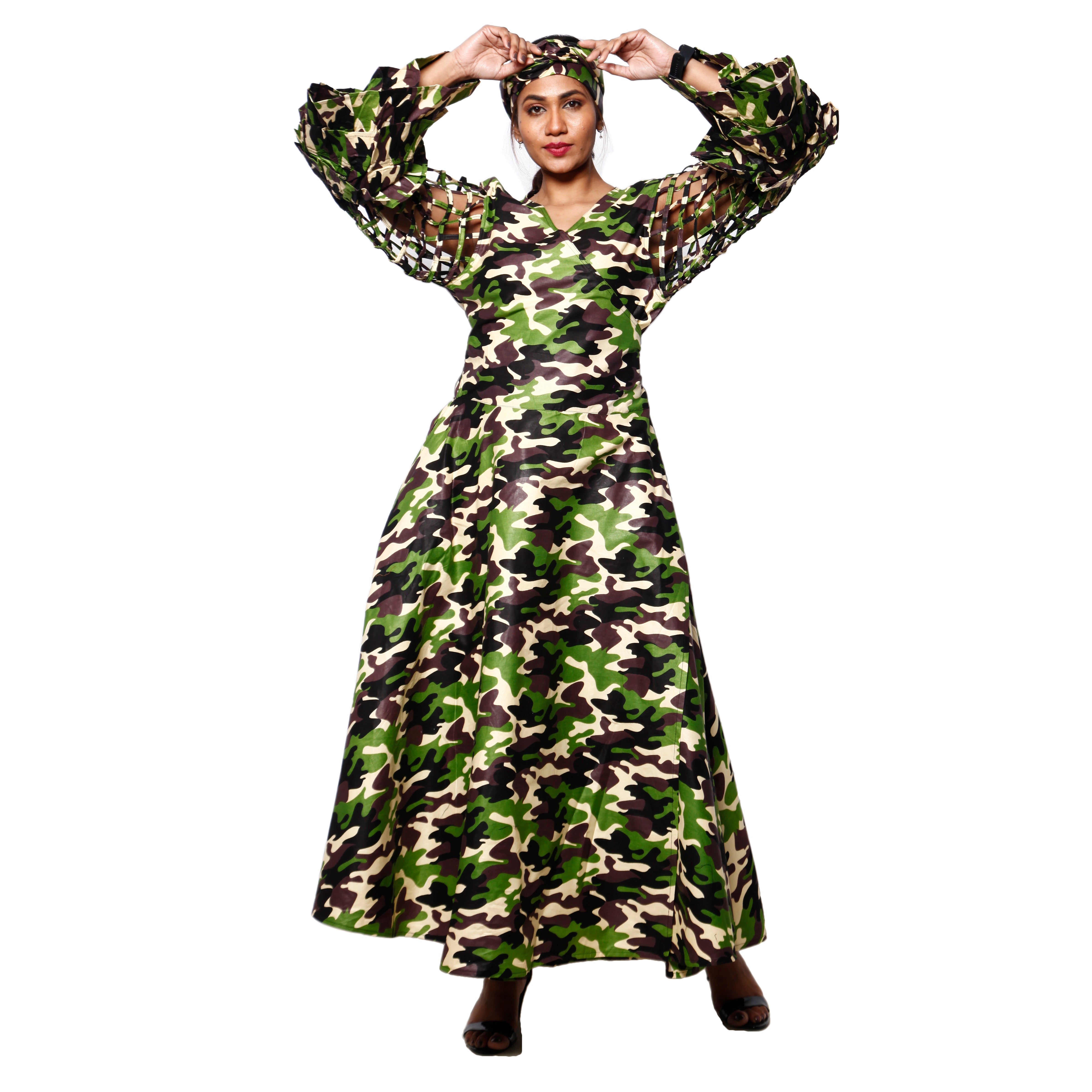 Women's Cage Sleeve Maxi Wrap Dress camoflauge