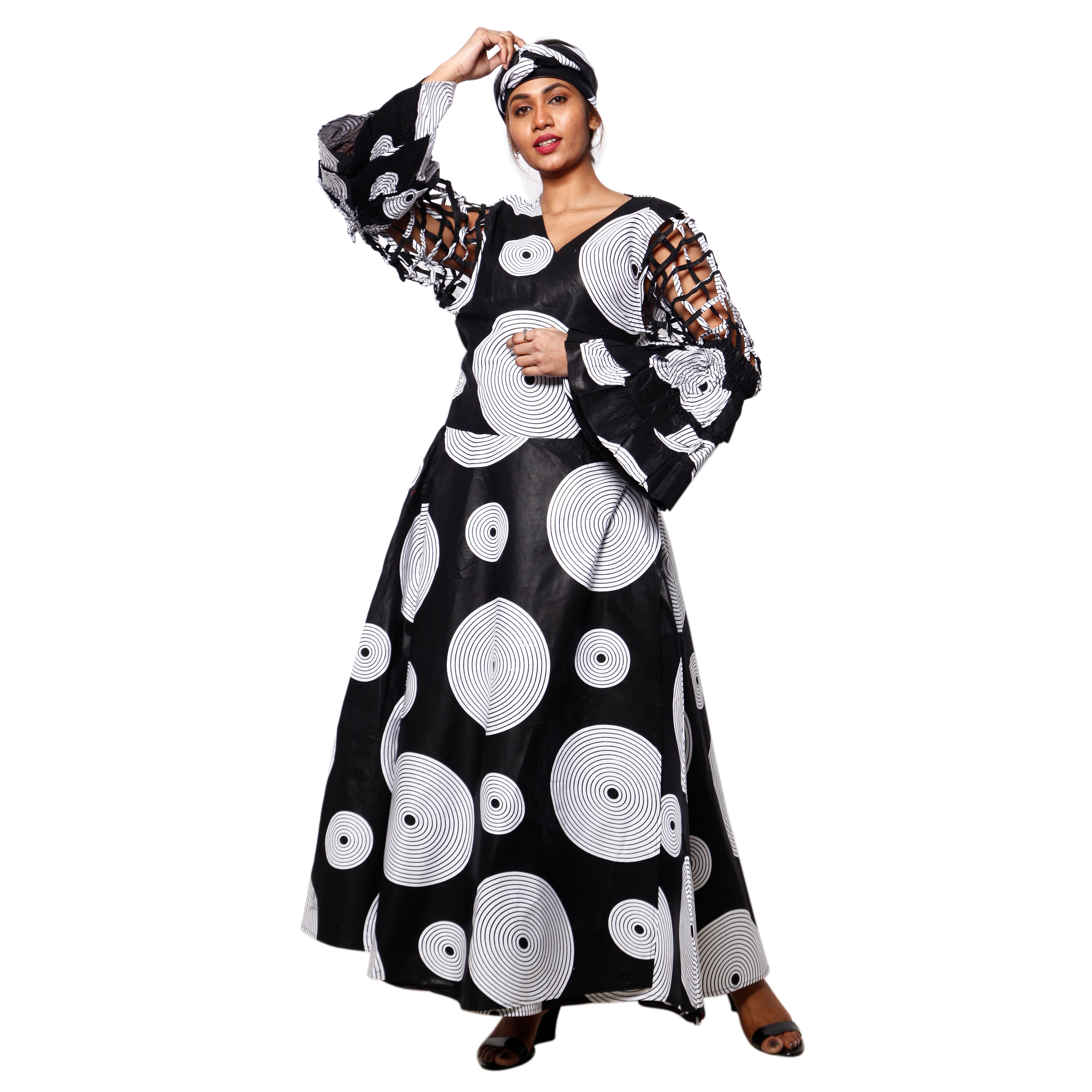 Women's Cage Sleeve Maxi Wrap Dress black and white 