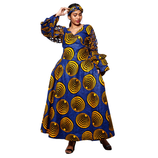 Women's Cage Sleeve Maxi Wrap Dress purple and yellow