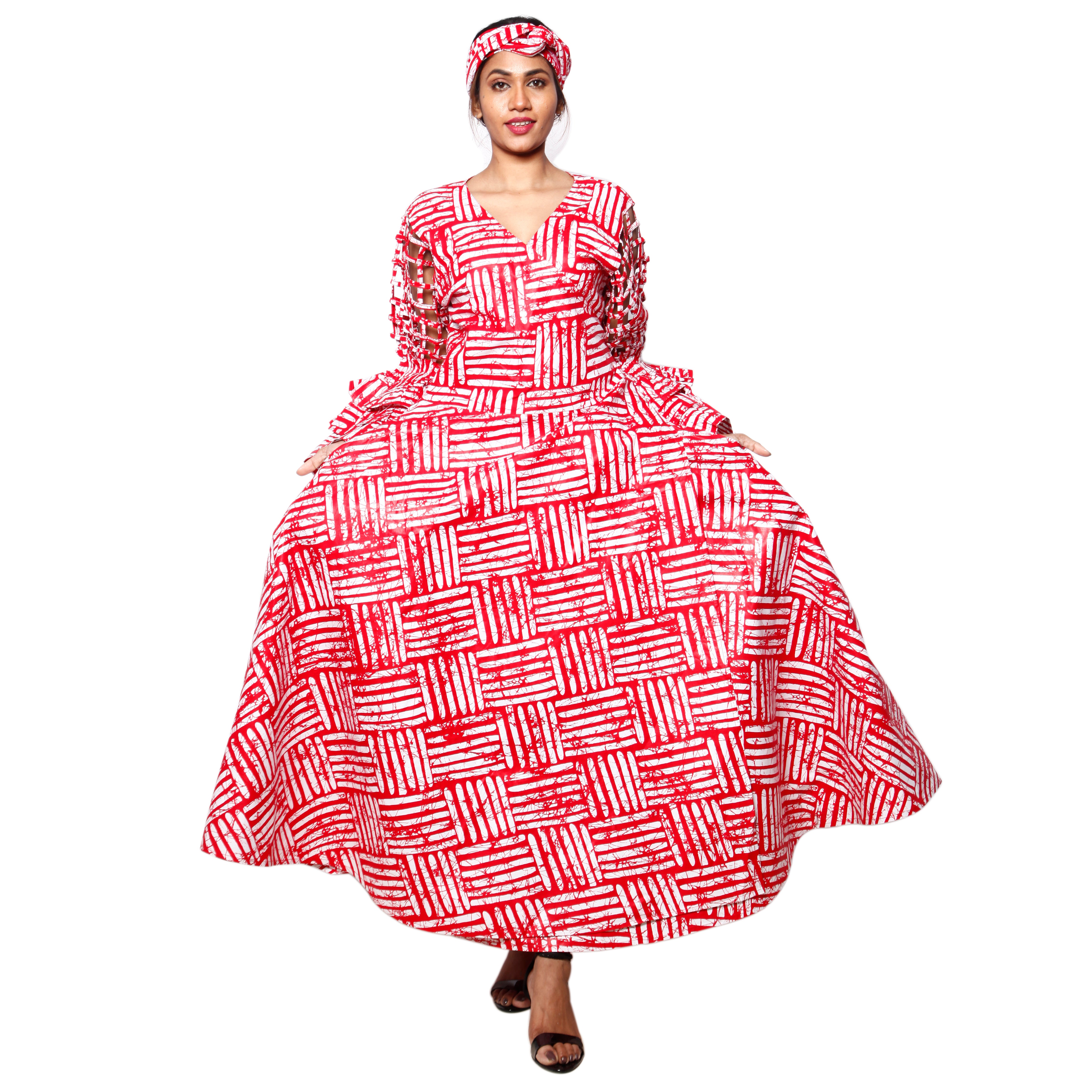 Women's Cage Sleeve Maxi Wrap Dress red and white contrast
