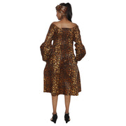 Women's African Print Off Shoulder with Cuff Sleeve Midi Dress -- FI-50076