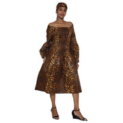 Women's African Print Off Shoulder with Cuff Sleeve Midi Dress -- FI-50076
