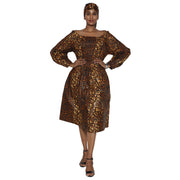 Women's African Print Off Shoulder with Cuff Sleeve Midi Dress -- FI-50076