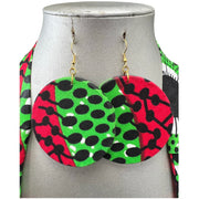 Women's African Printed Single Layer Fabric Necklace Set with Round Earrings