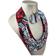 Women's African Printed Single Layer Fabric Necklace Set with Round Earrings