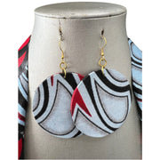 Women's African Printed Single Layer Fabric Necklace Set with Round Earrings