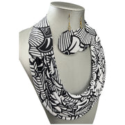 Women's African Printed Single Layer Fabric Necklace Set with Round Earrings