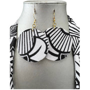 Women's African Printed Single Layer Fabric Necklace Set with Round Earrings