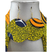 Women's African Printed Double Layer Fabric Necklace Set with Round Earrings