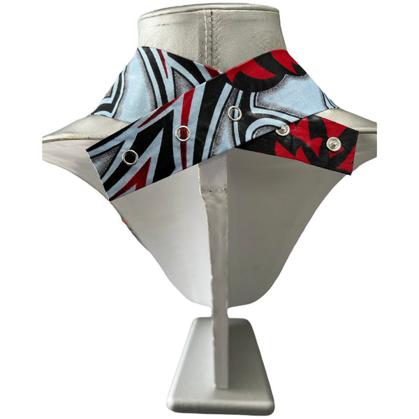 Women's African Printed Double Layer Fabric Necklace Set with Round Earrings