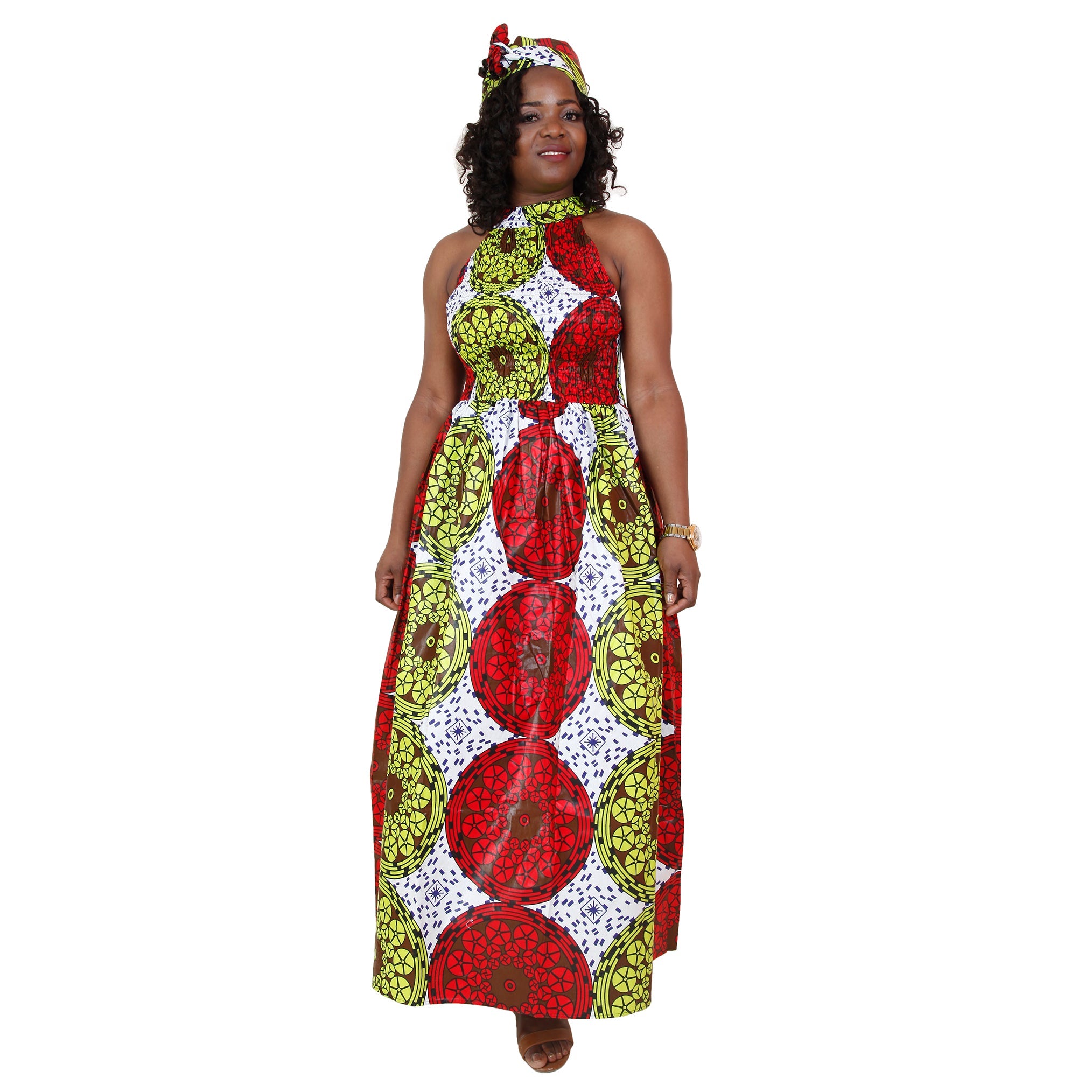 Women's High Neck Smocking Halter Maxi Dress - Fi-3131 Women's High Neck Smocking Halter Maxi Dress - Fi-3131
