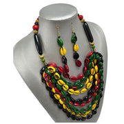 Women's Multi Strand Cowrie Shell Necklace Set -- Rasta
