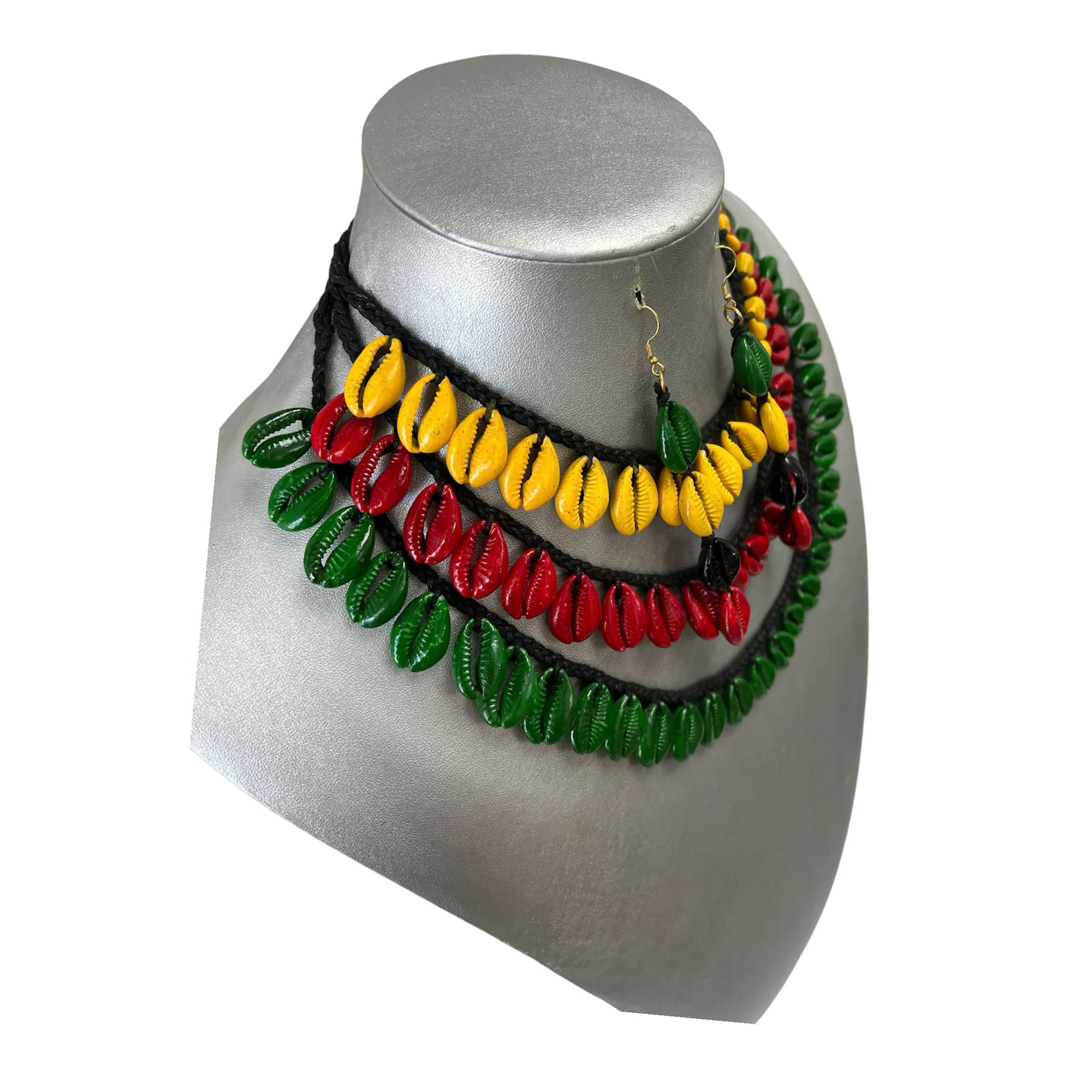 Women's 3 Strand Rasta Cowrie Shell Necklace Set