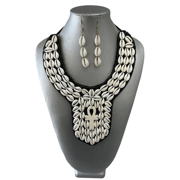 Women's Ankara Style Cowrie Shell Necklace Set