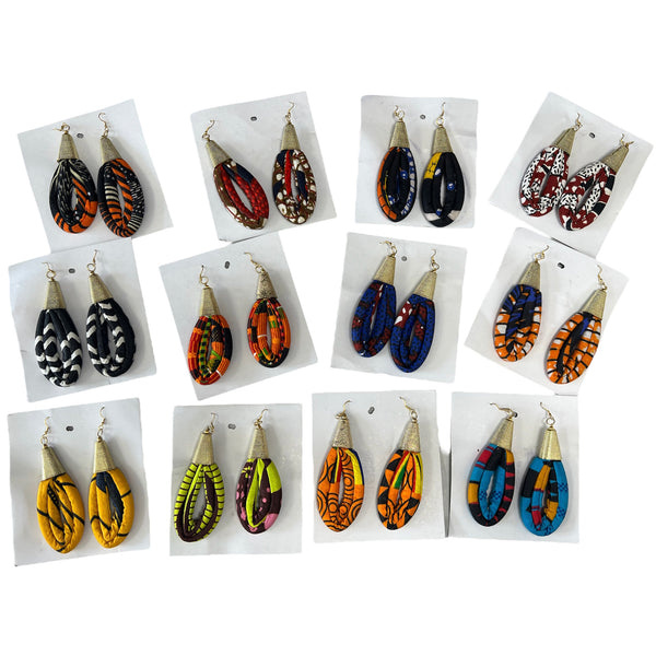 Women's African Printed Fabric Teardrop Earrings -- PER DOZEN