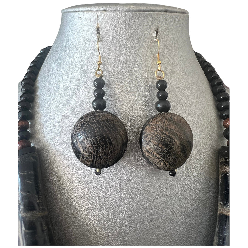 African Tribal Wooden Necklace and Earrings Set