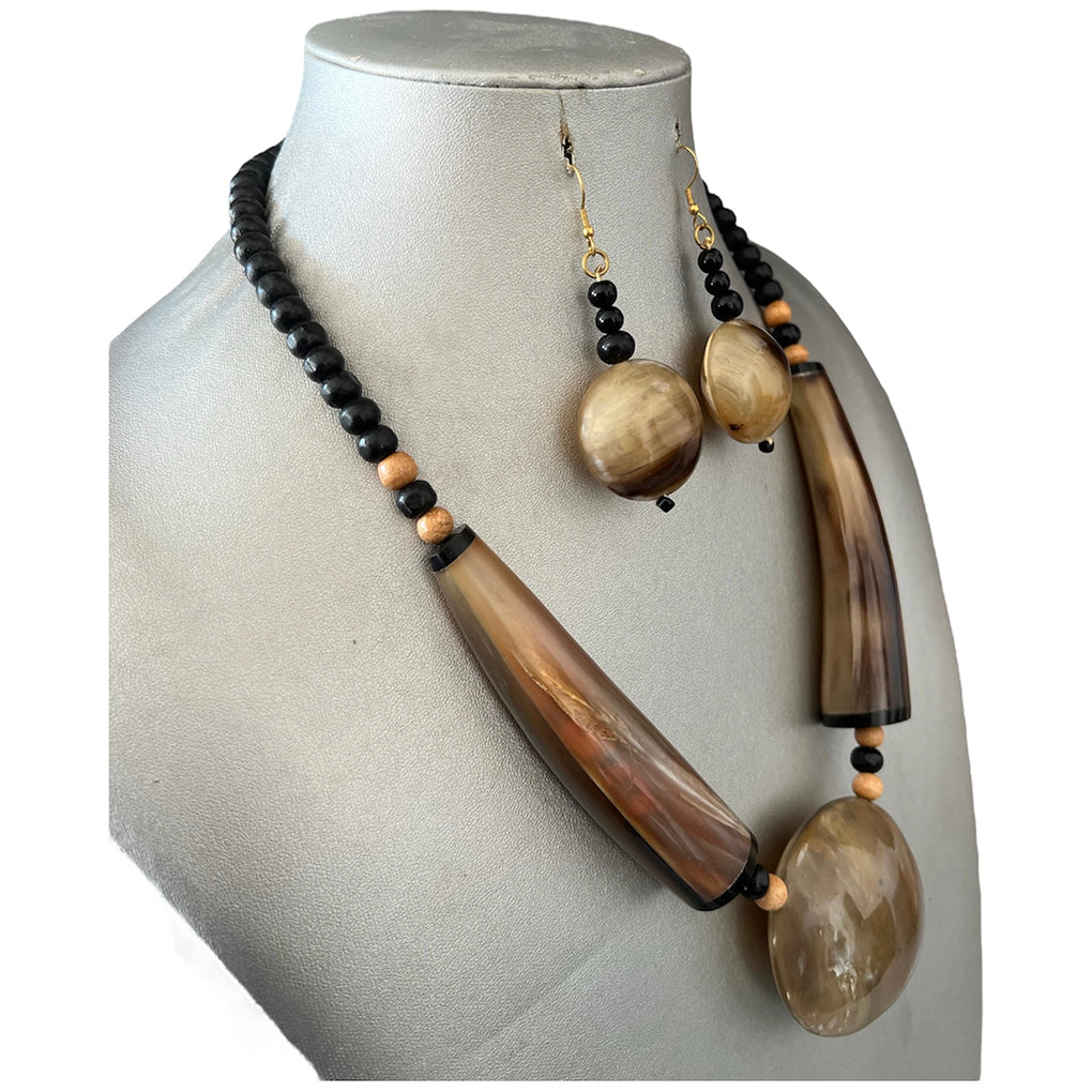 African Tribal Wooden Necklace and Earrings Set