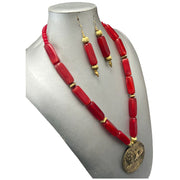 Women's Golden Lion Pendant Necklace and Earring Set