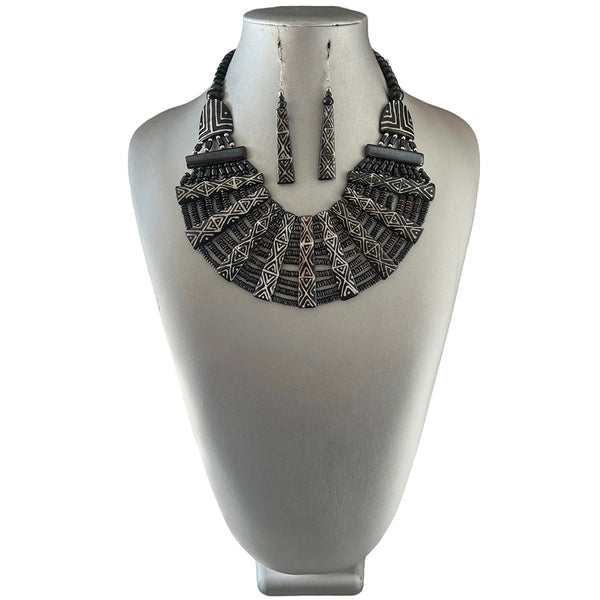 African Heavy Beaded Tribal Wooden Necklace Set