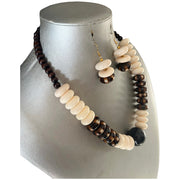 Women's African Style White Brown Beaded Necklace Set