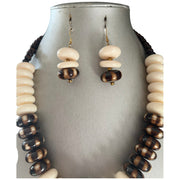 Women's African Style White Brown Beaded Necklace Set