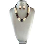Women's African Style White Brown Beaded Necklace Set