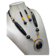Women's Colored Wooden Necklace Set With Large Pendant -- Jewelry 49