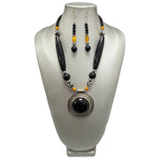 Women's Colored Wooden Necklace Set With Large Pendant -- Jewelry 49
