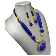 Women's Colored Wooden Necklace Set With Large Pendant -- Jewelry 49