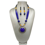 Women's Colored Wooden Necklace Set With Large Pendant -- Jewelry 49