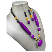 Women's Colored Wooden Necklace Set With Large Pendant -- Jewelry 49