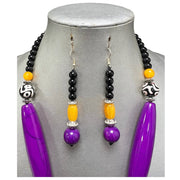 Women's Colored Wooden Necklace Set With Large Pendant -- Jewelry 49