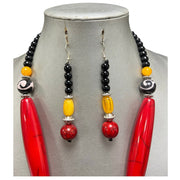 Women's Colored Wooden Necklace Set With Large Pendant -- Jewelry 49