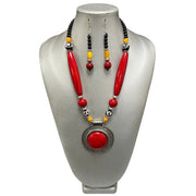 Women's Colored Wooden Necklace Set With Large Pendant -- Jewelry 49