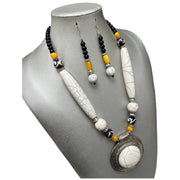 Women's Colored Wooden Necklace Set With Large Pendant -- Jewelry 49