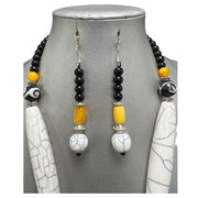 Women's Colored Wooden Necklace Set With Large Pendant -- Jewelry 49